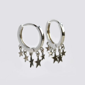 Sterling silver star huggie hoop earrings, Star charm hoop earrings, Small gold hoop earrings