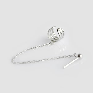 Ear cuff no piercing chain earring, Minimalist sterling silver stud earring with ear wrap, Silver cartilage cuff