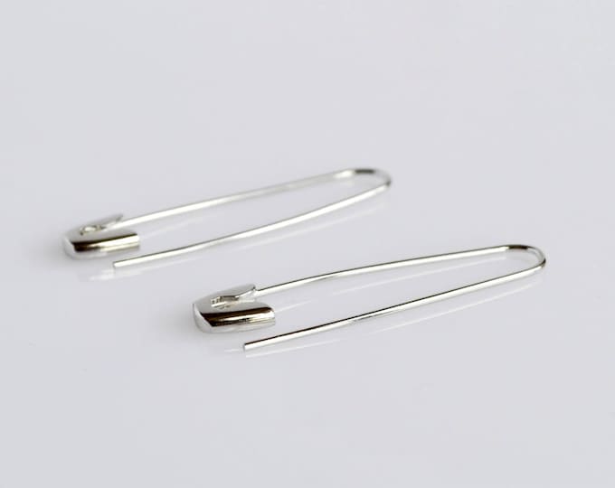 Safety Pin Earrings in Sterling Silver • Silver Ear Pin Earrings • Unique Mens Goth Hoop Earrings •  Minimalist Punk Earrings