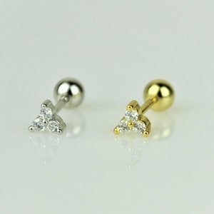 Tiny Sterling Silver Flower Cartilage Stud • Gold Screw Back Conch Stud Earrings • Triangle Helix Sleeper Earrings