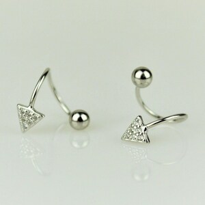 Sterling Silver Screw Back Spiral Triangle Earrings • Gold Spiral Arrow Front Back Earrings