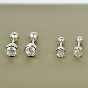 Diamond Cartilage Stud Earrings Set • Sterling Silver Screw Ball Back Earrings • Conch Helix Sleeper Studs • Bridesmaid Rhinestone Earrings