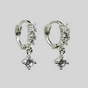 Mini huggie hoop earrings. Tiny cartilage hoop. Sterling silver charm hoop earrings. Dainty helix hoop. Cubic zirconia drop earrings