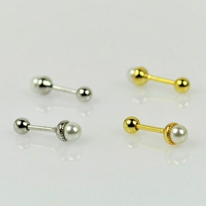 Screw Back Pearl Stud Edgy Earrings • Sterling Silver Sleeper Earrings