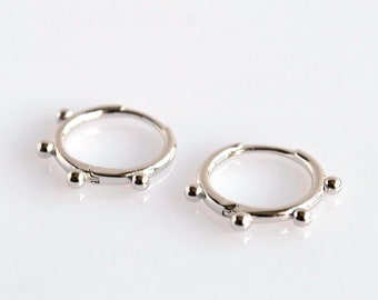 Sterling silver huggie hoop earrings, Small gold hoop earrings, Minimalist hoop earring set, Dainty boho huggie hoops