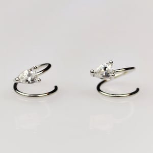 Small Double Spiral Hoop Earrings • Dainty Sterling Silver Huggie Hoop Earrings • Twist Threader Sleeper Earrings