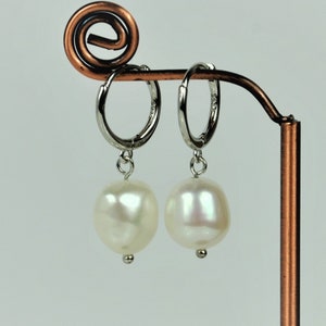 Baroque pearl hoop earrings. Real freshwater pearl hoop earrings