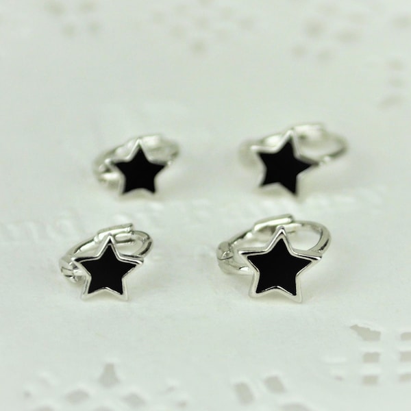 Sterling Silver Star Hoop Earring Set • Tiny Helix Hoop Earrings • Small Cartilage Huggie Hoop Earrings