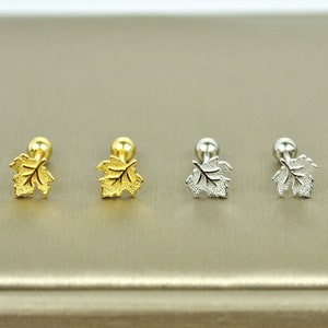 Sterling Silver Maple Leaf Screw Back Earrings • Funky Leaf Conch Earrings • Dainty Gold Botanical Stud Earrings