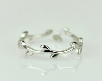 Sterling Silver Stackable Leaf Ring for Women • Adjustable Open Knuckle Ring