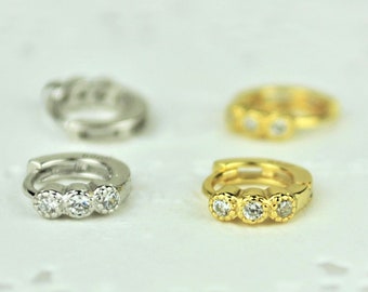 Tiny Sterling Silver CZ Cartilage Hoops