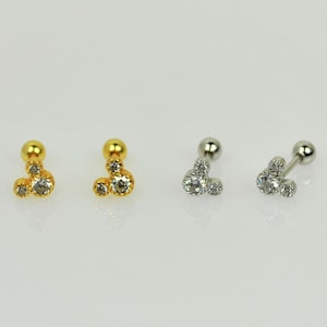 Screw Ball Back Mouse Cartilage Earring • 925 Sterling Silver Animal Stud Earring • Kawaii Gold Plated Helix Earring • Sleeper Conch Earring