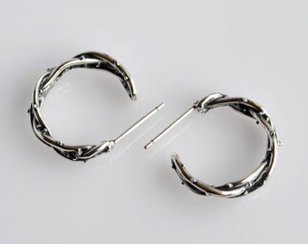 Goth huggie hoop earrings. Small unique halloween earrings. Sterling silver punk earrings. Minimalist open hoop earrings