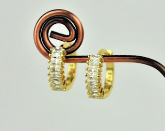 Dainty Sterling Silver CZ Huggie Hoop Earrings