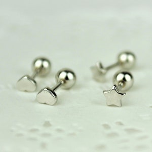 Tiny Screw Back Star and Heart Conch Earrings • Sterling Silver Celestial Cartilage Stud • Single Helix Tragus Earring