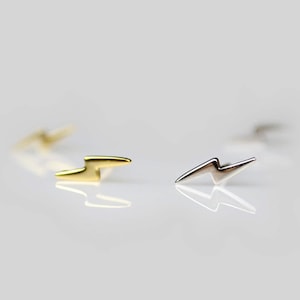 Tiny sterling silver lightning bolt stud earrings, Minimalist gold cartilage stud