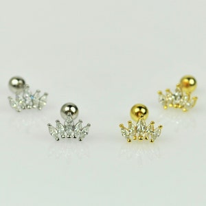Sterling Silver Screw Ball Back Earrings • Dainty Gold Flower Helix Earring • Stacking Cartilage Earring • Funky Conch Earring