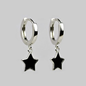 Star hoop earrings dangle, Sterling silver hoop earrings, Small huggie hoop earrings, Minimalist star earrings, Valentine gift