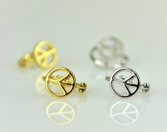 Tiny Peace Sign Hoop Earrings • Sterling Silver Helix Huggie Hoops • Mini Gold Cartilage Hoop Earrings