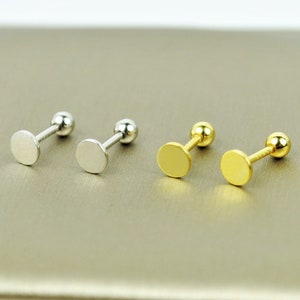 Screw Back Ball Circle Stud Earring Set, Sterling Silver Round Earrings, Minimalist Gold Stud, Mens Double Sided Earrings
