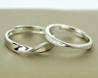 Anillo de pareja Mobius de plata de ley • Anillo de promesa minimalista • Anillo de eternidad ajustable a juego • Anillo de nudillos infinito hecho a mano