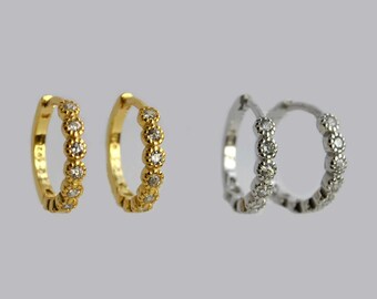 Small gold huggie hoop earrings, Sterling silver cartilage hoop earrings