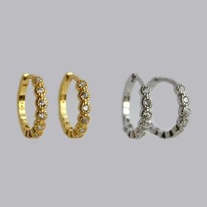 Small gold huggie hoop earrings, Sterling silver cartilage hoop earrings