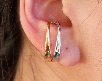 Dainty Gold Conch Ear Cuff No Piercing • Fake Piercing Gold Huggie Hoop Earrings • Sterling Silver Hoop Cuff Earrings