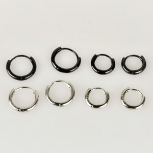 Black Plated Sterling Silver Hoop Earring Set • Mens Goth Huggie Hoop Earrings • Tiny Helix Hoop