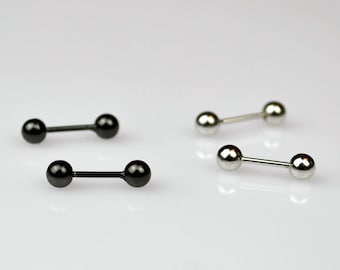 Screw back ball stud earring set, Minimalist sterling silver stud earrings, Small front back double sided earrings, Mens black earrings