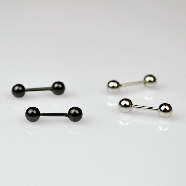 Screw back ball stud earring set, Minimalist sterling silver stud earrings, Small front back double sided earrings, Mens black earrings