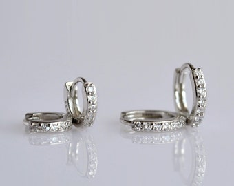 Tiny huggie hoop earrings. Mini cartilage hoop earring set. Small sterling silver hoop earrings