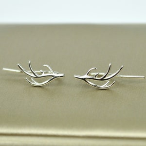 Deer Antler Ear Climber Earrings Sterling Silver Christmas Ear Crawler Statement Winter Ear Wrap Earrings Design B