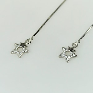 Sterling Silver Star Threader Earrings • Dangle Chain Celestial Earrings