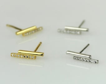 Dainty Sterling Silver Bar Stud Earring • Geometric Gold Bar Earrings