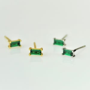 Tiny Sterling Silver Emerald Stud Earrings • Gold Hypoallergenic Cartilage Stud • Small Green CZ Stud Earrings