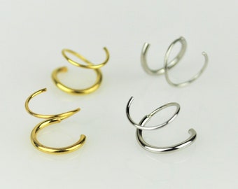 Sterling Silver and Gold Spiral Hoop Earrings • Twist Double Open Hoop Earrings