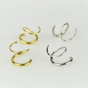 Sterling Silver and Gold Spiral Hoop Earrings • Twist Double Open Hoop Earrings