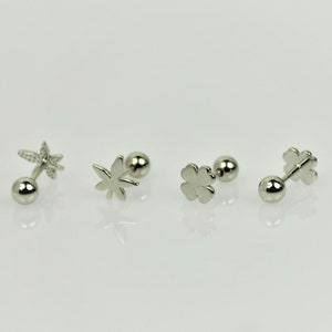 Screw Ball Back Maple Leaf Earrings • Sterling Silver Autumn Fall Leaf Earrings • Four Leaf Clover Stud Earrings • Conch Sleeper Earrings