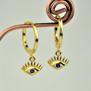 Gold Evil Eye Huggie Hoop Earrings • Spiritual Silver Evil Eye Hoop Earrings