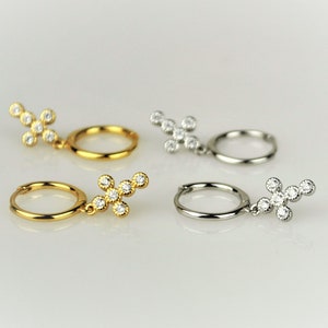 Sterling Silver Cross Huggie Hoop Earrings