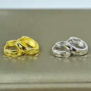 Hammered sterling silver huggie hoop earrings, Small gold huggie hoops, Minimalist gold earrings