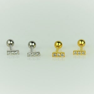 Sterling Silver Screw Ball Back Earrings • Dainty Gold Bar Cartilage Earring • Helix Sleeper Stud Earrings