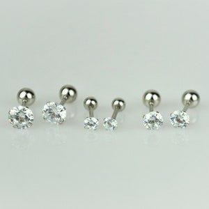 Tiny CZ Diamond Cartilage Stud Earrings Set • Sterling Silver Screw Back Sleeper Earrings • Dainty Bridesmaid Earrings