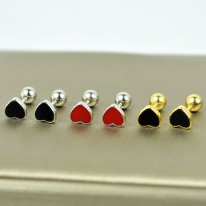 Sterling Silver Heart Screw Ball Back Earrings