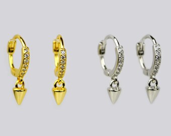 Mini spike cartilage hoop earring, Minimalist gold huggie hoop earrings, Small sterling silver hoop earrings, Tiny helix hoop