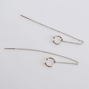 Sterling silver threader earrings. Silver ear cuff no piercing. Fake piercing ear wrap. Long silver chain drop earrings. Cartilage earrings
