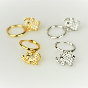 Funky Elephant Huggie Hoop Earrings • Gold Elephant Hoop Earrings • Small Sterling Silver Animal Hoop Earrings
