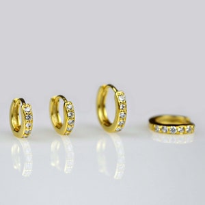 Minimalist gold huggie hoop earrings, Simple sterling silver hoop earring set, Mini cartilage hoop