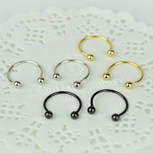 Sterling Silver Circular Barbell Ball Horseshoe Earrings • Mens Goth Black Screw Back Earrings